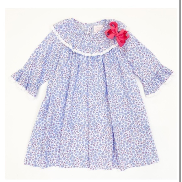 Frances Rose White Blue Floral Ruffle Collar Mary Margaret Dress 2t - Picture 2 of 16